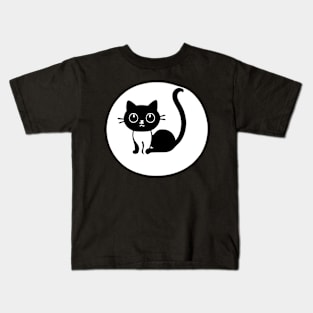 Purrfectly Minimal: Black and White Cat Design Kids T-Shirt